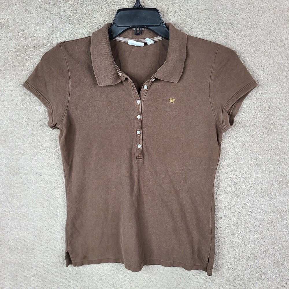 Aeropostale Shirt Youth Girls Large Brown Short Sleeve Polo Cotton Blend Stretch